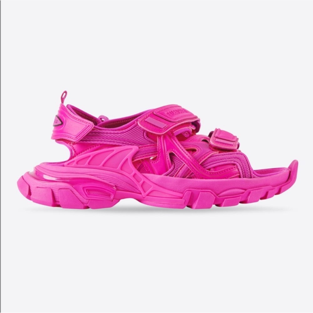 BALENCIAGA NET neon pink neoprene & rubber track sandals -Very Good Condition